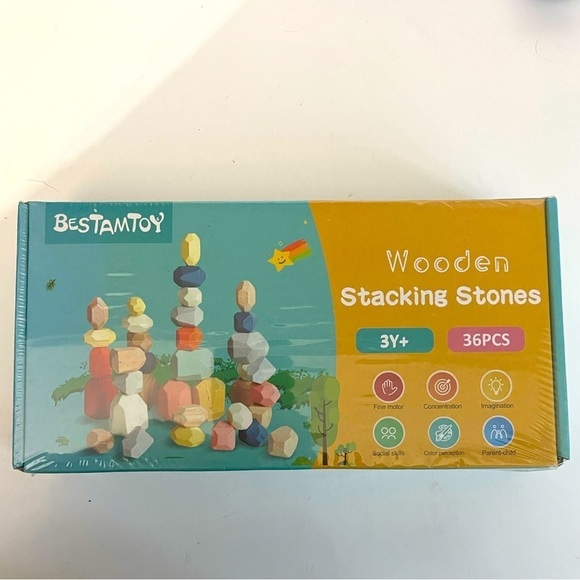 Bestamtoy 36 PCS Colorful Natural Quality Wooden Sensory Building Stone Toy Set - Picture 2 of 5
